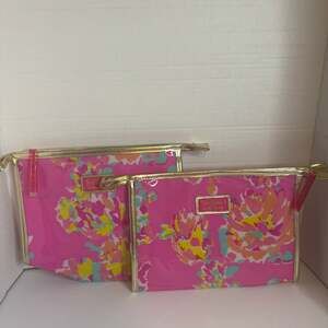 Lilly Pulitzer for Estée Lauder Pink Floral PVC Makeup Cosmetic Bag